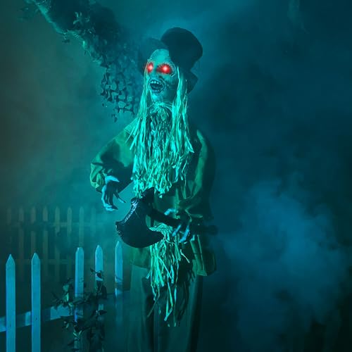 Haunted Hill Farm Lifesize Animatronic Scary Haunted Scarecrow with Touch Activated Lights and Sound, Battery-Operated Indoor or